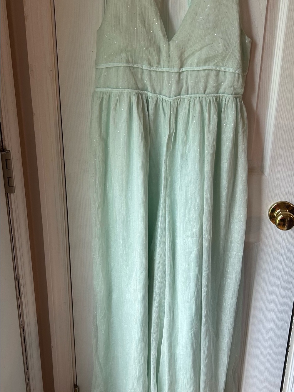 Woven Pink Women's Mint Green Sparkle Wide Leg Jumpsuit